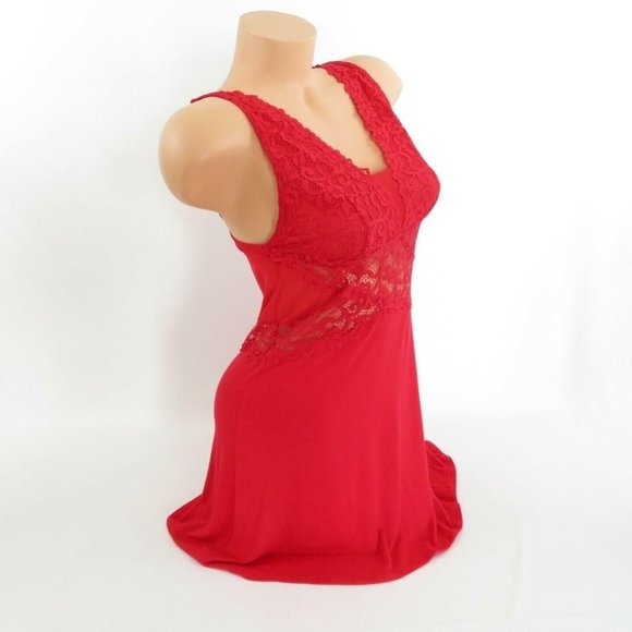 INC Women's Gown Red M Soft Knit Chemise Nightgown Lace Detail V-Neck Sleepwear - Picture 7 of 12